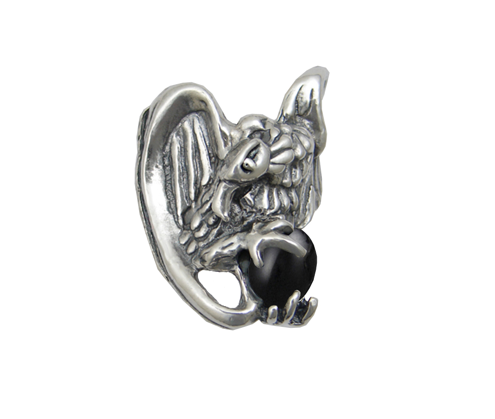 Sterling Silver Heavy Weight Vulture Ring With Black Onyx Size 9